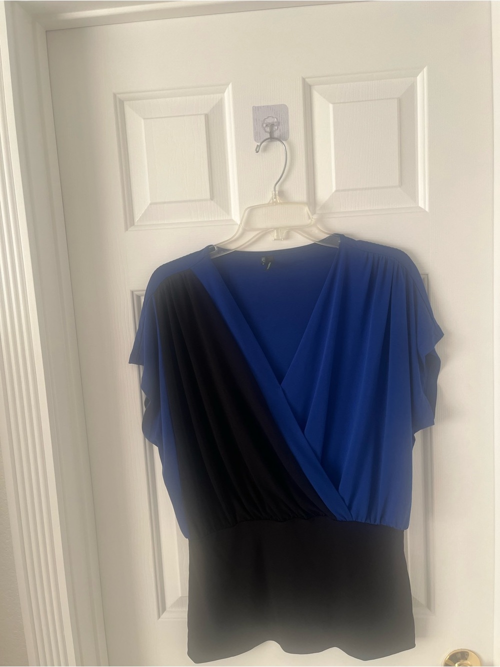 Maurices Two-Tone Royal Blue and Black Wrap Blouse